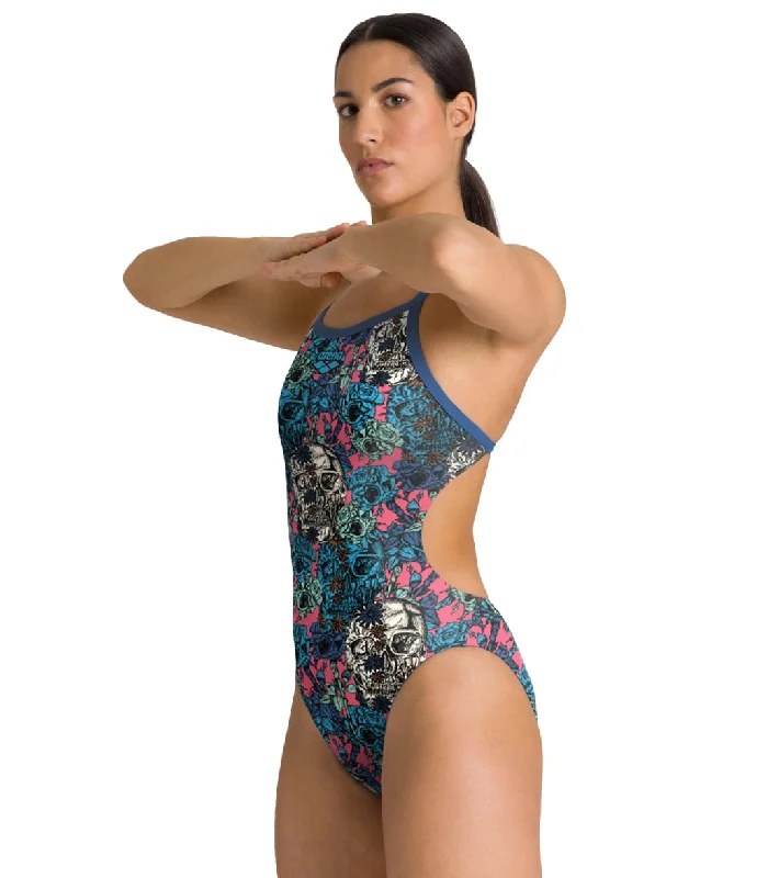 Arena Women's Drew Kibler Skulls/Roses Challenge Back One Piece Swimsuit Retro-Inspired Bikini Set