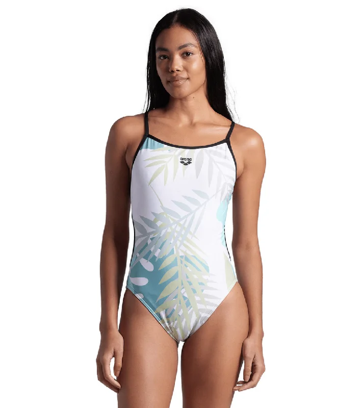 Arena Women's Light Floral Lace Back One Piece Swimsuit Black/White Multi Classic One-Piece