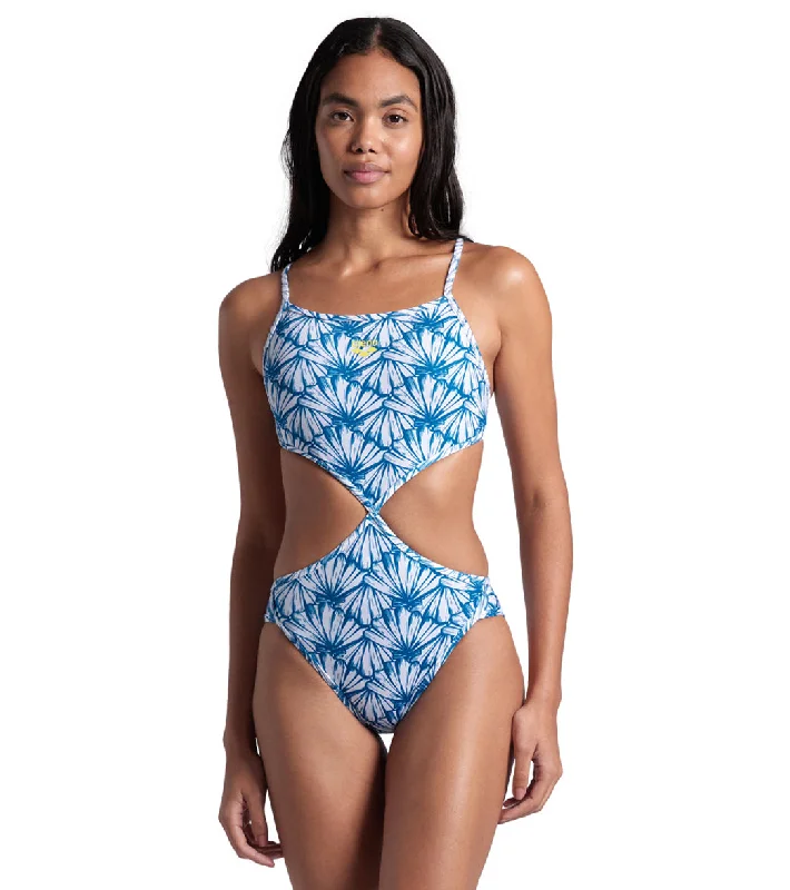 Arena Women's Rule Breaker Twist'N'Mix One Piece Swimsuit White Multi/Blue Cosmo Summer Ready Swimsuit