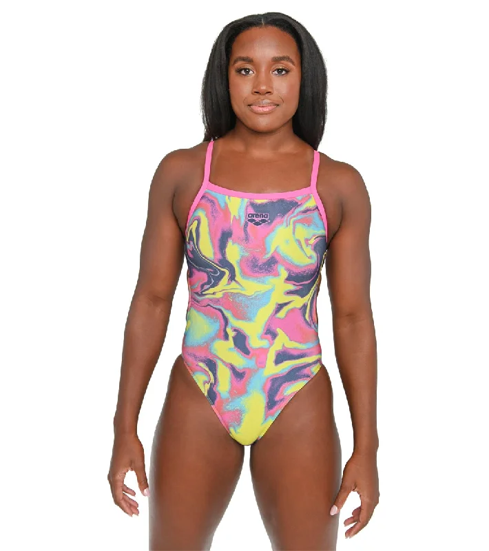 Arena Women's Simone Manuel Marbalized Challenge Back One Piece Swimsuit Comfortable Tankini Set