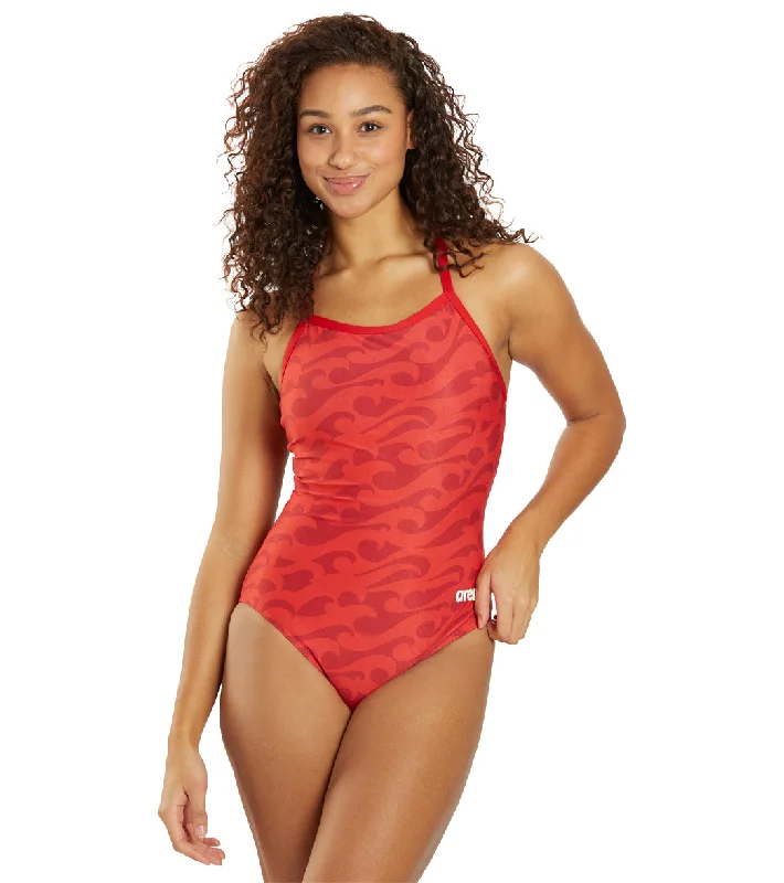 Arena Women's Surf's Up II Lightdrop Back One Piece Swimsuit Red/Team Red Tie-Back Swimwear Arena Women's Surf's Up II Lightdrop Back One Piece Swimsuit Red/Team Red Tie-Back Swimwear