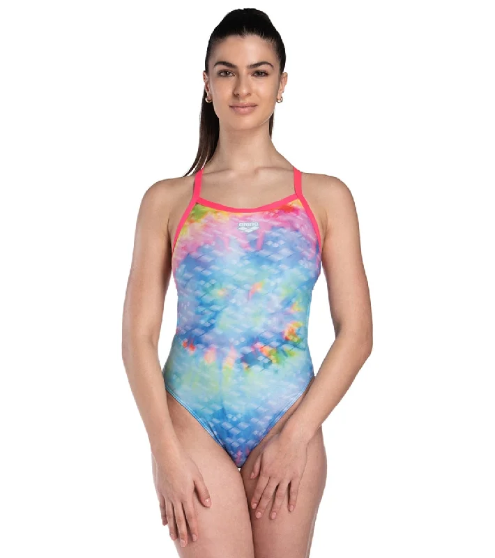 Arena Women's Tie Dye Challenge Back One Piece Swimsuit Color-Block Bikini