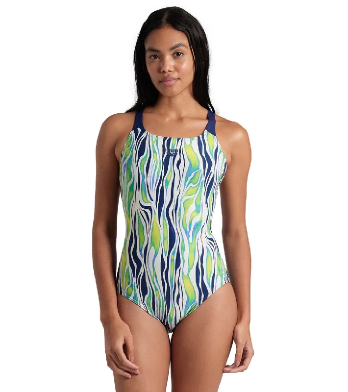 Arena Women's Zebra Stripes Pro Back One Piece Swimsuit Multi/Navy Full Coverage Swimsuit