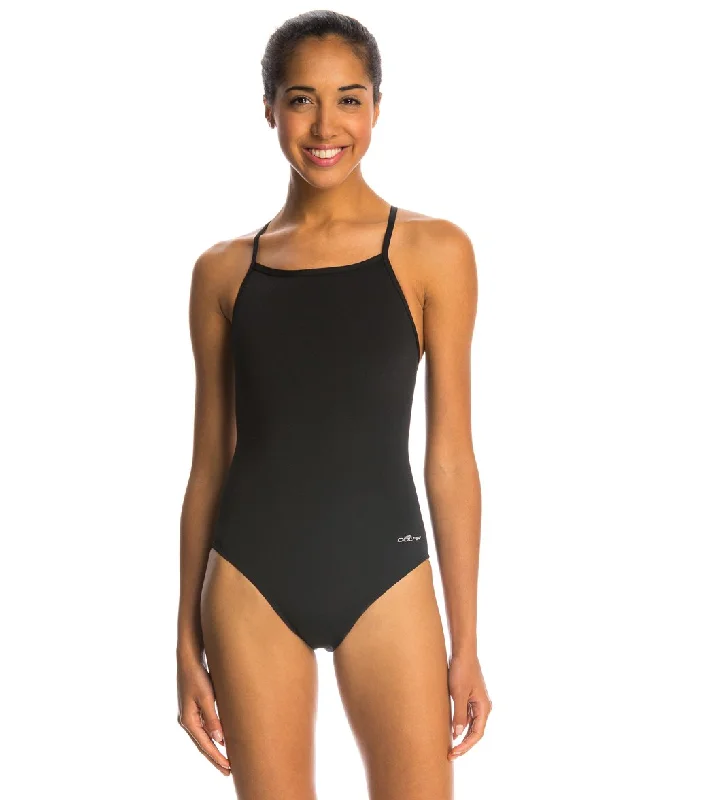 Dolfin Reliance Solid V-Back One Piece Swimsuit Black Plunge Neckline Swimsuit