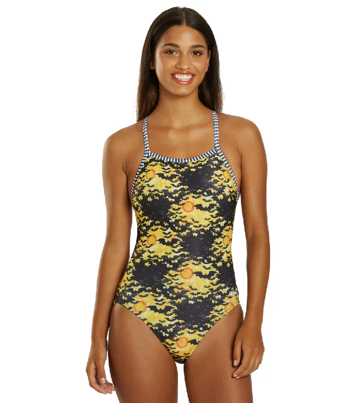 Dolfin Women's V-2 Back One Piece Swimsuit Bat Dance Adjustable Strap Swimsuit