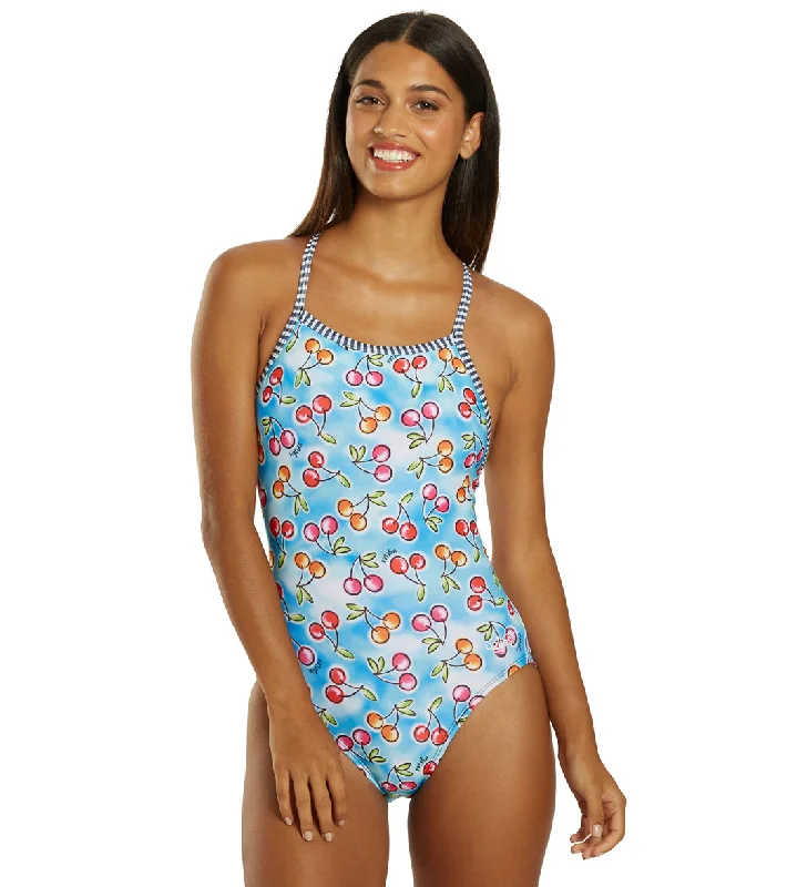 Dolfin Women's V-2 Back One Piece Swimsuit Wild Cherry Retro Swimwear Style