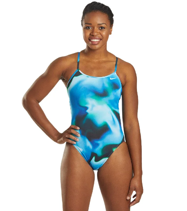 Nike Women's Amp Axis Modern Cut-Out One Piece Swimsuit Blue Green Plus-Size Bikini Set