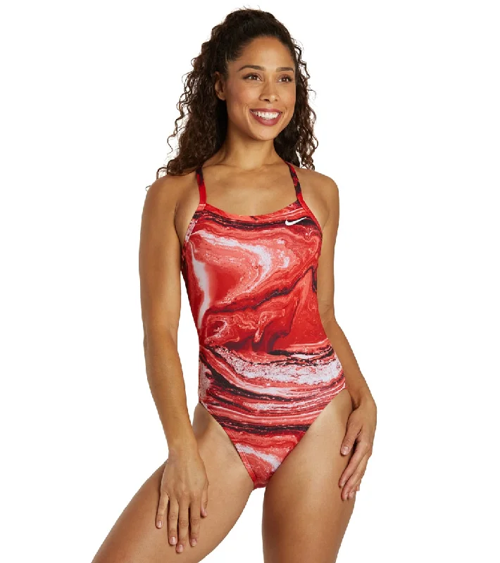 Nike Women's HydraStrong Crystal Wave Racerback One Piece Swimsuit University Red Luxury Swimsuit Style