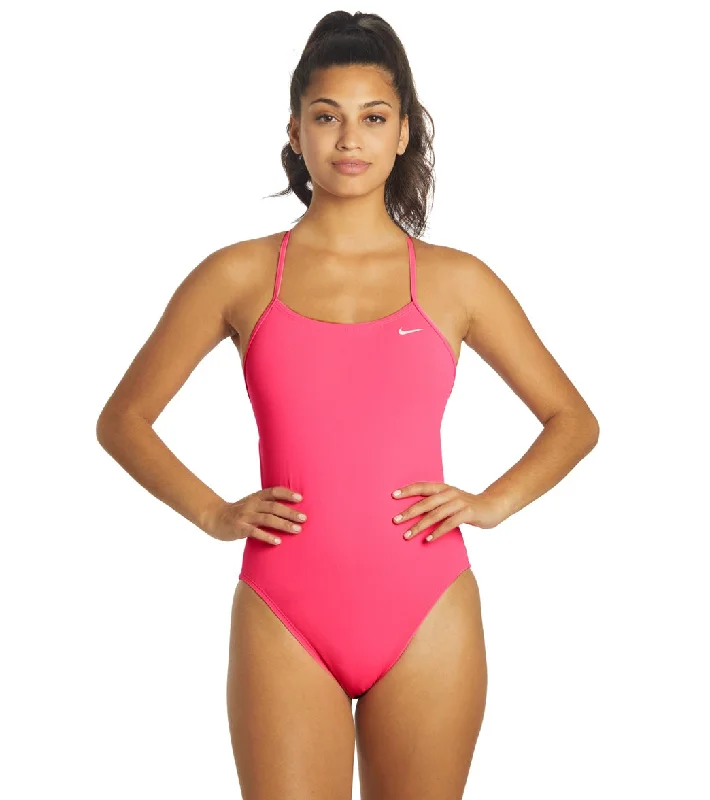 Nike Women's HydraStrong Solid Cut Out Tank One Piece Swimsuit Hyper Pink Monokini Swimsuit Design