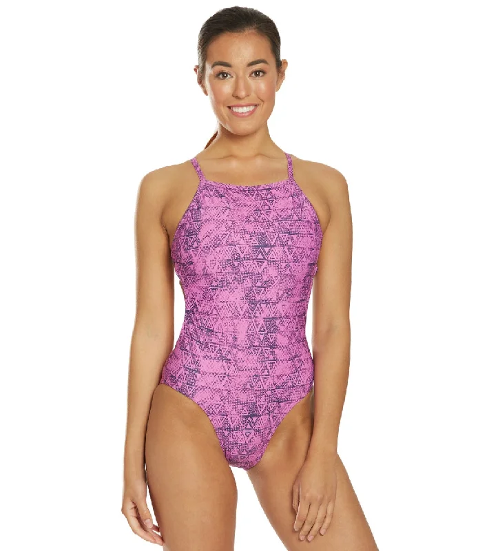 Speedo Turnz Women's Flash Back One Piece Swimsuit Blush Pink (Geo Tribe) Two-Piece Beachwear