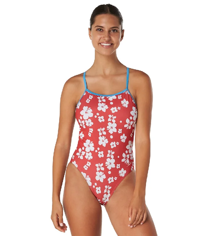 Speedo Vibe Women's The One Printed One Piece Swimsuit Bondi Blossom/High Risk Red Push-Up Bikini Top