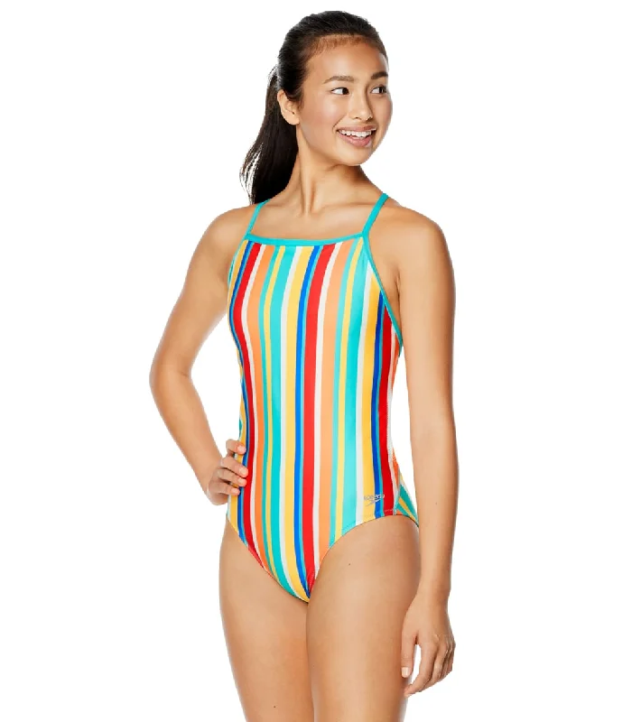 Speedo Vibe Women's The One Printed One Piece Swimsuit Clean Stripe Stylish Beachwear Set