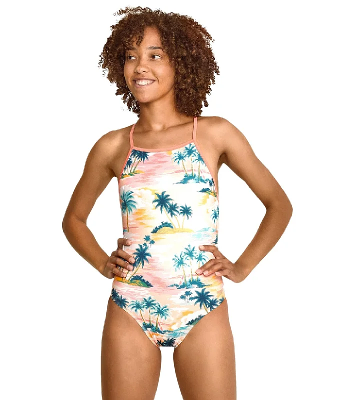 Speedo Vibe Women's The One Printed One Piece Swimsuit Palm Island Elegant Halter Bikini