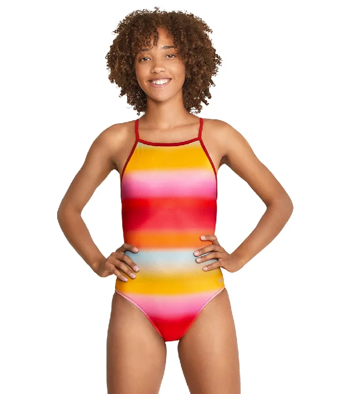 Speedo Vibe Women's The One Printed One Piece Swimsuit Sunset Ombre Sporty Swimsuit Style