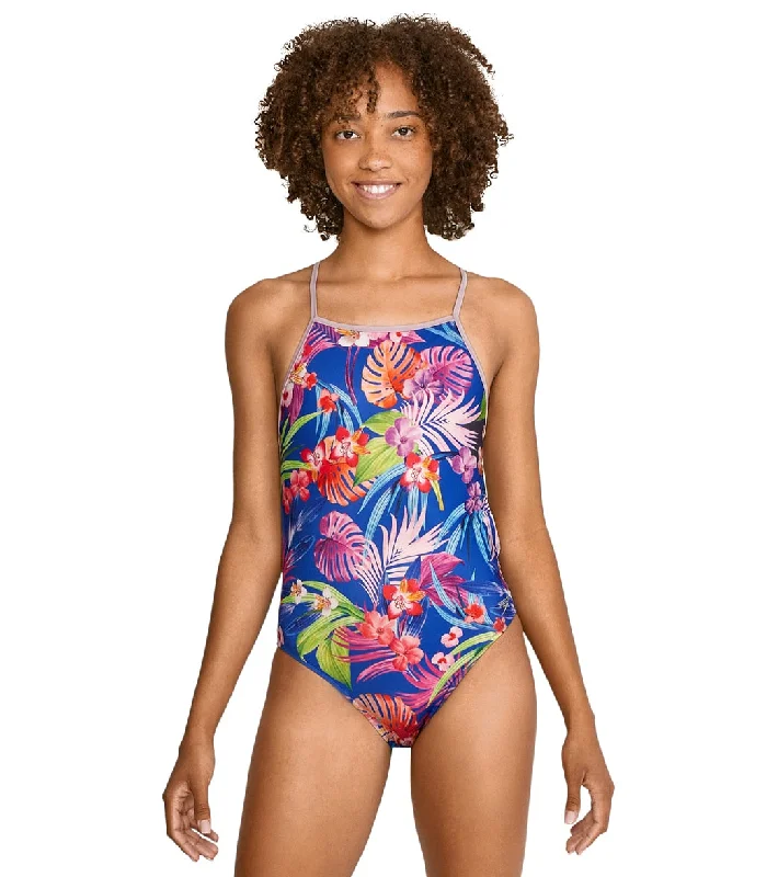 Speedo Vibe Women's The One Printed One Piece Swimsuit Tropical Trance Push-Up Bikini Bottoms