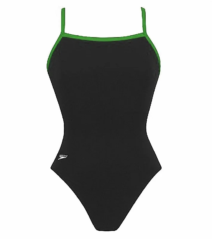 Speedo Women's Solid Endurance+ Flyback Training One Piece Swimsuit Black/Green High-Waist Bikini Set