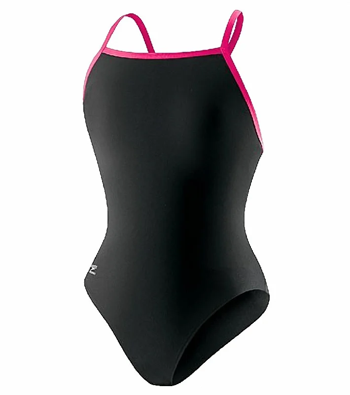 Speedo Women's Solid Endurance+ Flyback Training One Piece Swimsuit Black/Pink Classic Monokini Design