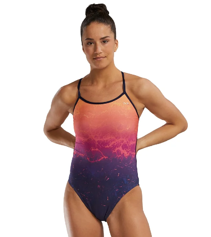 TYR Women's Infrared Trinityfit One Piece Swimsuit Navy/Multi Mesh Panel Swimwear