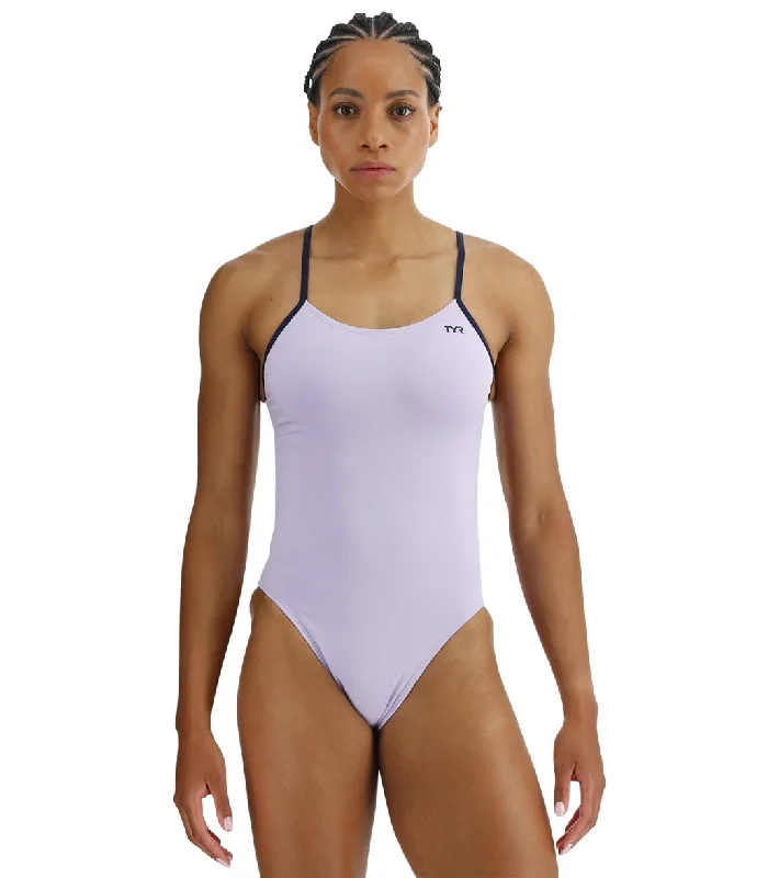 TYR Women's Solid Durafast Elite Cutoufit One Piece Swimsuit Lavender Timeless Black Bikini