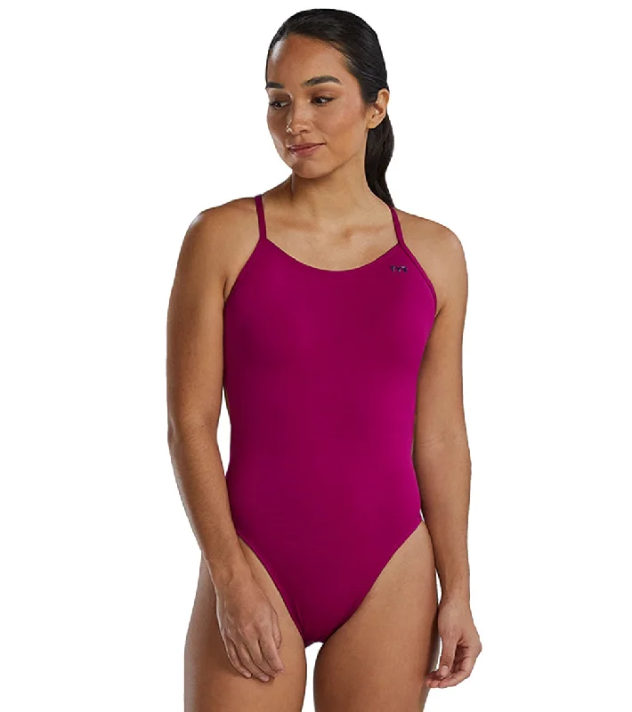 TYR Women's Solid Durafast Elite Cutoufit One Piece Swimsuit Magenta Sexy Cutout Swimsuit