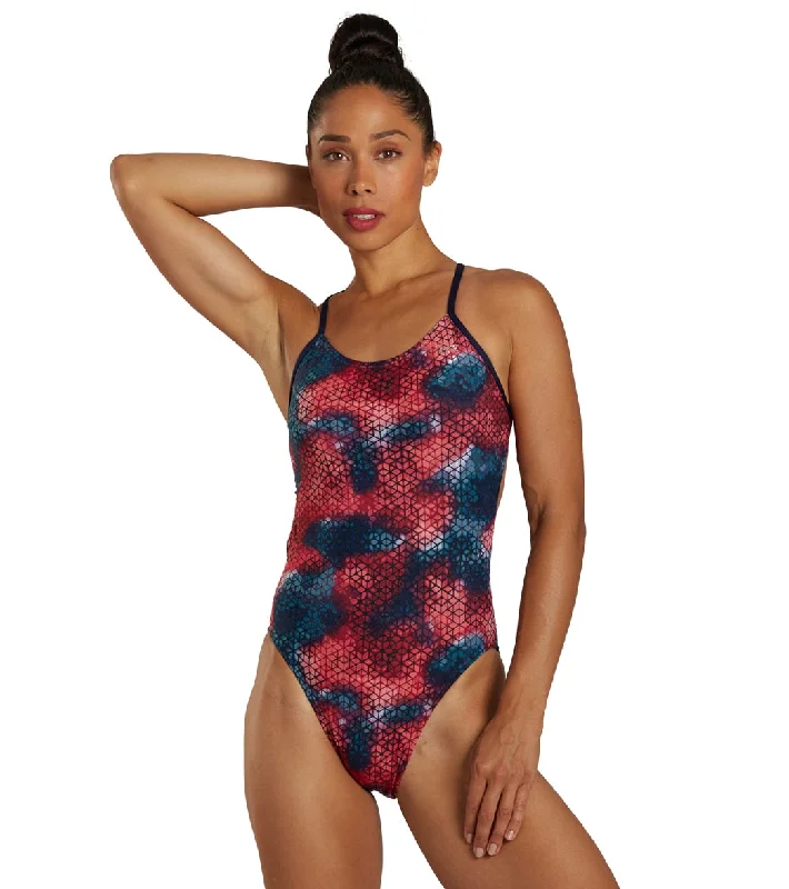 TYR Women's Starhex Cutoutfit One Piece Swimsuit Red Multi Shiny One-Piece Swimsuit