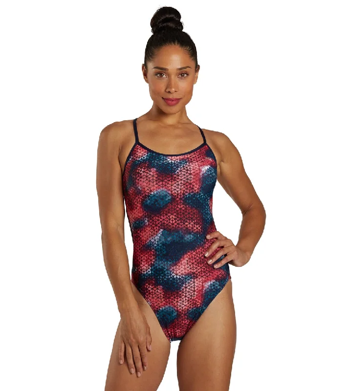 TYR Women's Starhex Trinityfit One Piece Swimsuit Red Multi Reversible Bikini Set