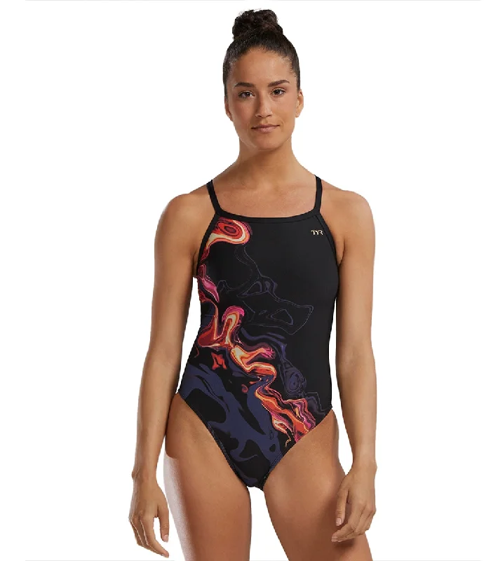 TYR Women's Torch Diamondfit One Piece Swimsuit Blk/Multi Button-Front Swimsuit