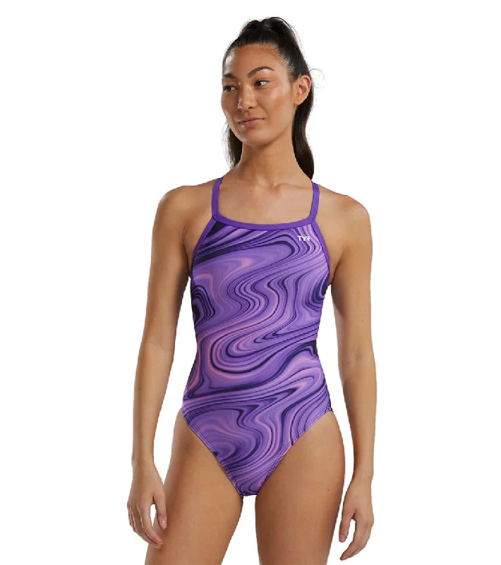 TYR Women's Vitality Durafast Elite Diamondfit One Piece Swimsuit Purple Classic Swimsuit Design