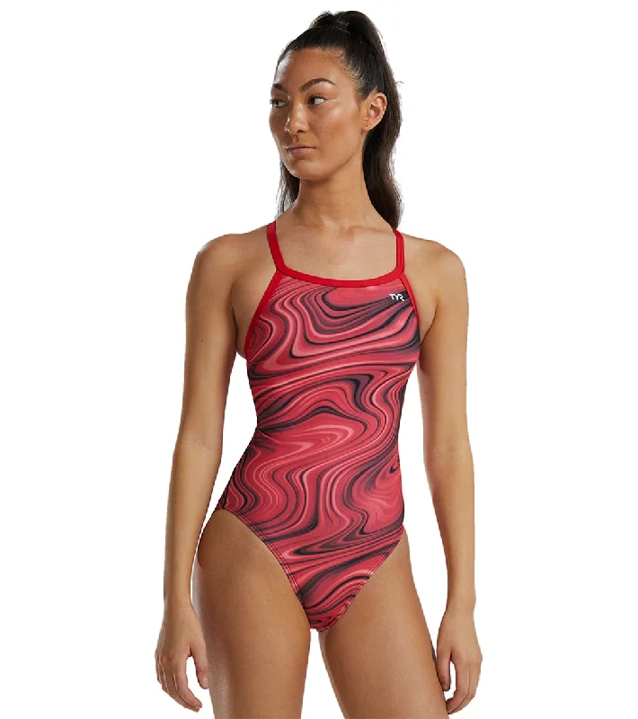 TYR Women's Vitality Durafast Elite Diamondfit One Piece Swimsuit Red Adjustable Strap Swimsuit