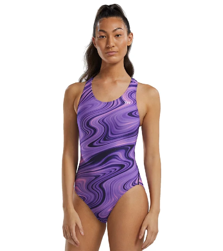 TYR Women's Vitality Durafast Elite Maxfit One Piece Swimsuit Purple Fun Pattern Swimsuit