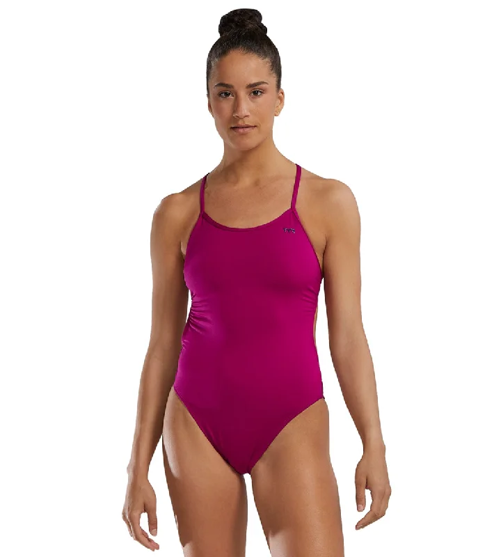 Women's Solid Tieback Durafast Elite Crosscutfit One Piece Swimsuit Magenta Push-Up Bikini Top