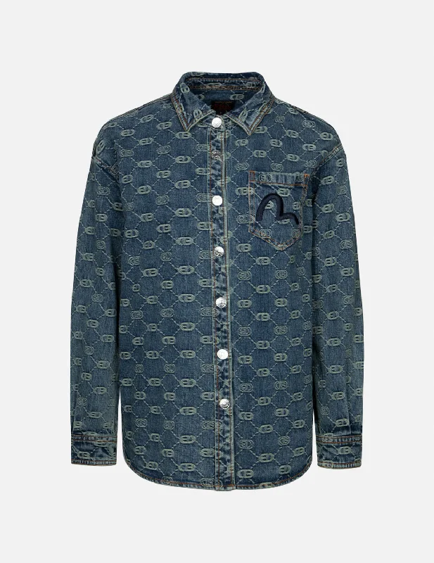 Allover Logo Jacquard and Seagull Embroidery Boyfriend Fit Denim Shirt Jacket Lace Jacket Ribbed Jacket Sequined Jacket