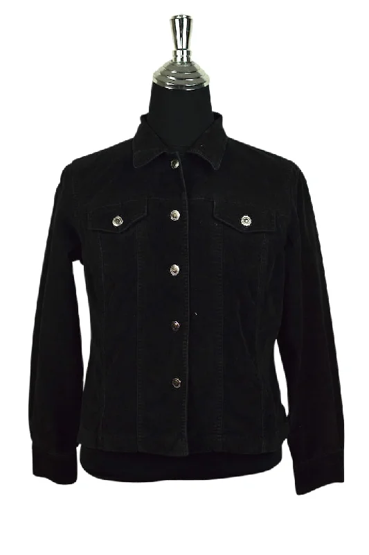 Black Corduroy Jacket Zippered Front Buttoned Front Snap Front