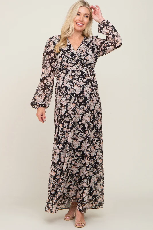 Black Floral Chiffon Maternity Maxi Dress Classic Solid Maxi Dress