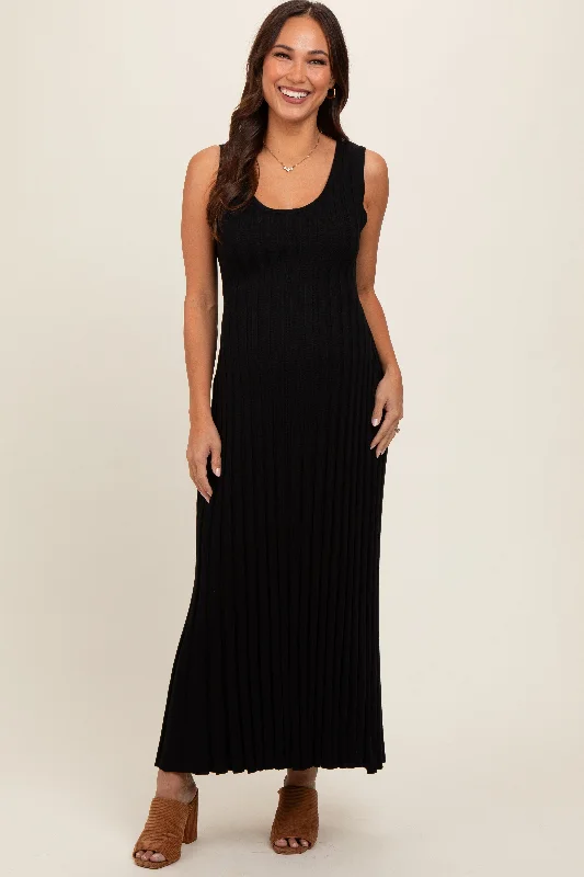 Black Sleeveless Knit Maternity Maxi Dress Trendy A-Line Maxi Dress