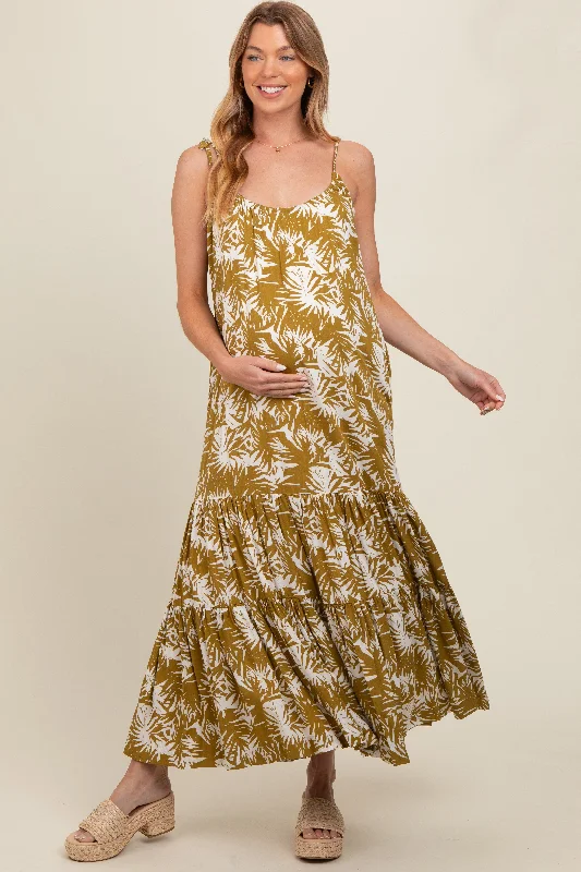 Dark Yellow Printed Maternity Maxi Dress Classic V-Neck Maxi Dress