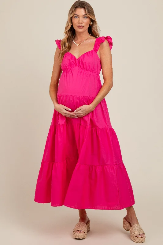 Fuchsia Sleeveless Tiered Maternity Maxi Dress Comfortable Flowy Maxi Dress