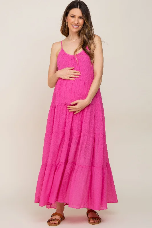 Fuchsia Tiered Maternity Maxi Dress Classic Solid Maxi Dress