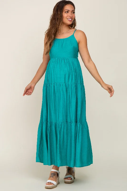 Green Tiered Maternity Maxi Dress Trendy V-Neck Maxi Dress