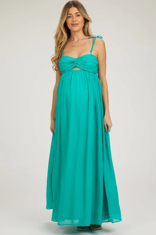 Jade Chiffon Sleeveless Cutout Front Maternity Maxi Dress Fashionable Button-Down Maxi Dress