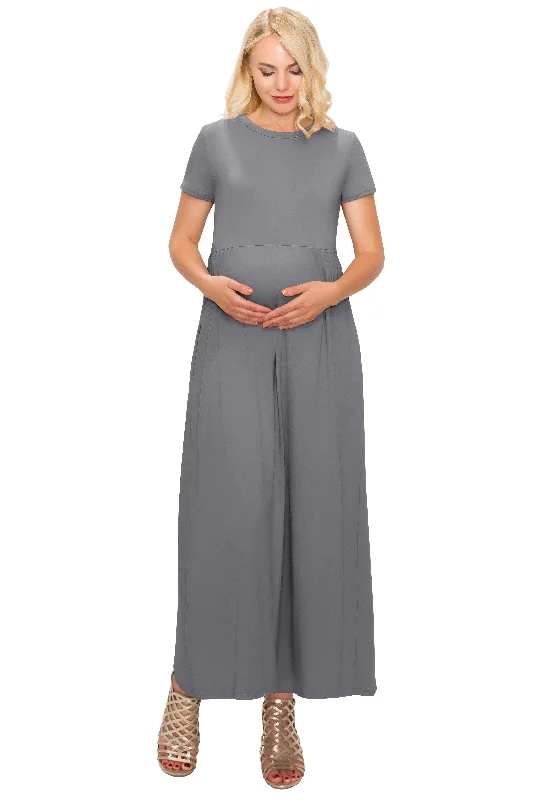 Maternity Maxi Dress -Short Sleeve Maternity Dress Elegant Maxi Dress with Pockets