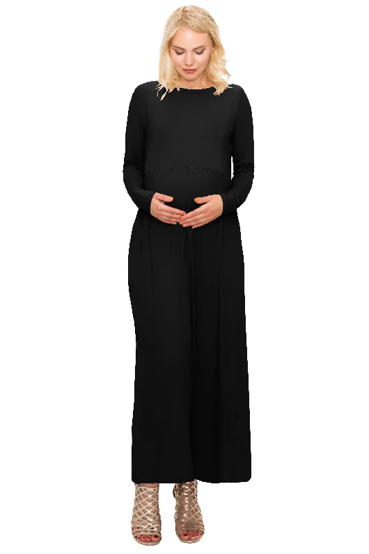 Maternity Maxi Dress -Long Sleeve Maternity Dress Classic Black Maxi Dress