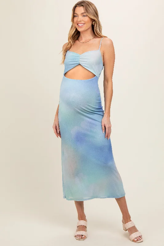 Light Blue Tie Dye Maternity Maxi Dress Trendy V-Neck Maxi Dress