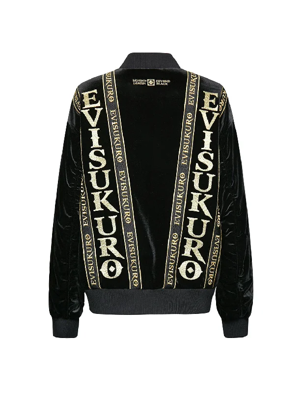 Logo Tape Padded Velvet Bomber Jacket Chenille Fabric Brocade Fabric Lace Fabric