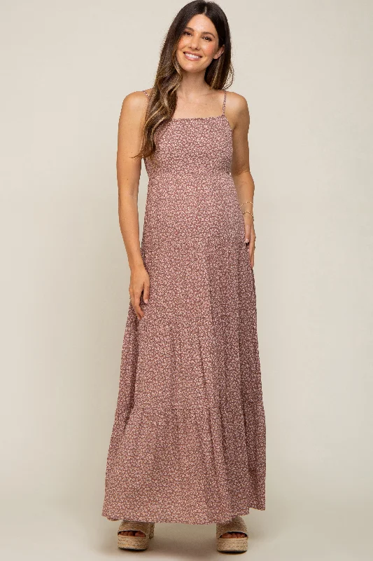 Mauve Ditsy Floral Tiered Maternity Maxi Dress Elegant Maxi Dress with Lace