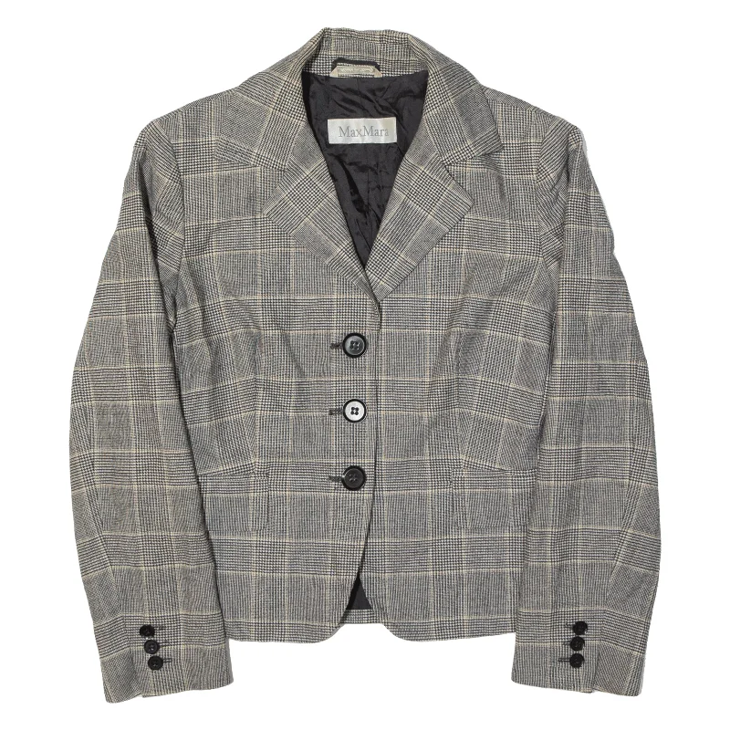 MAX MARA Womens Blazer Jacket Beige Wool Check UK 12 Knit Fabric Woven Fabric Fleece Fabric MAX MARA Womens Blazer Jacket Beige Wool Check UK 12 Knit Fabric Woven Fabric Fleece Fabric