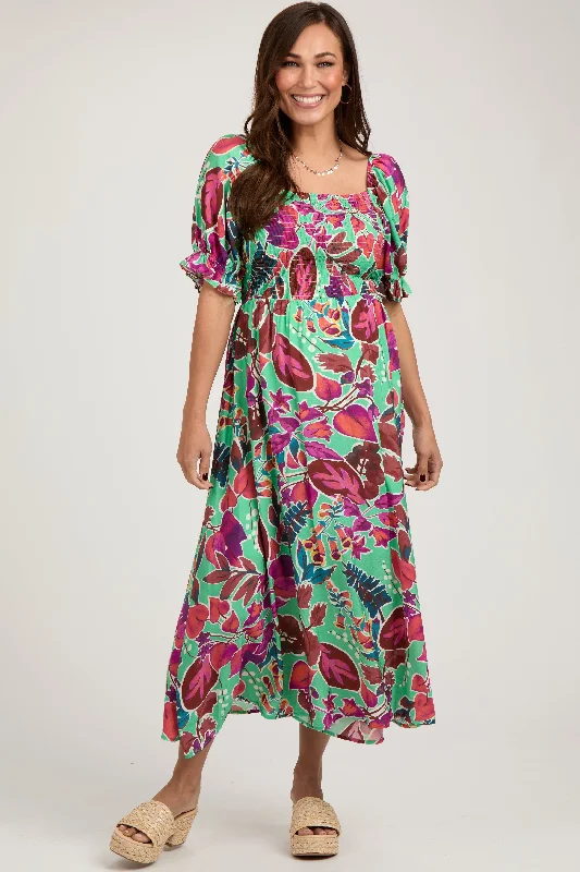 Mint Green Floral Puff Sleeve Maternity Maxi Dress Chic Summer Maxi Dress