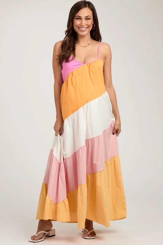 Multi-Color Sleeveless Maternity Maxi Dress Trendy Button Front Maxi Dress