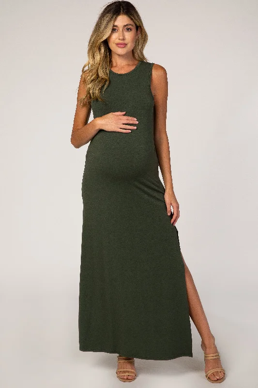 Olive Side Slit Maternity Maxi Dress Classic Black Maxi Dress