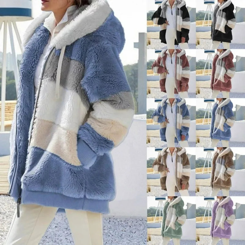 Oversized Jacket for Women 2023 New Autumn Winter Warm Plush Pocket Hooded Streetwear Loose Lady Outerwear Coat Roupas Feminina Striped Jacket Polka Dot Jacket Floral Jacket Oversized Jacket for Women 2023 New Autumn Winter Warm Plush Pocket Hooded Streetwear Loose Lady Outerwear Coat Roupas Feminina Striped Jacket Polka Dot Jacket Floral Jacket